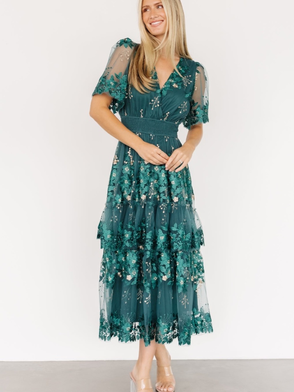 Baltic Born Lotte Embroidered Midi Dress | Emerald Size MM - Picture 3 of 5